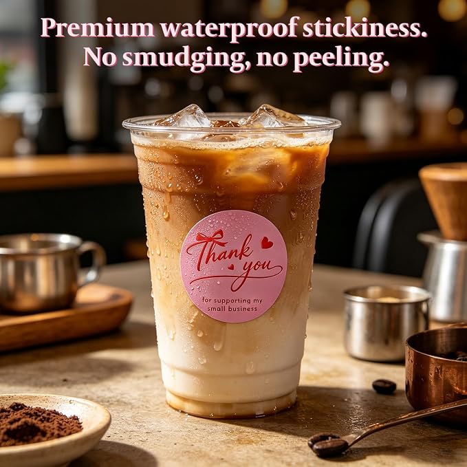 BEYGORM 1000 PCS Thank You Stickers for Small Business, 1.5 in Waterproof Pink Round Gold Foil Packaging Labels, Elegant Envelope Seals for Shipping, Bakery, Cookies, and Gift Boxes
