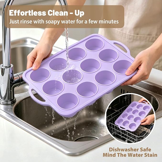 Silicone Muffin Pan Set: Non Stick 12 & 24 Silicone Muffin Pans for Baking Easy Release - Complete Shaping Each Use Avoid Re-baking - BPA-free Cupcake Tin Reinforced Frame for Oven Home Bakers