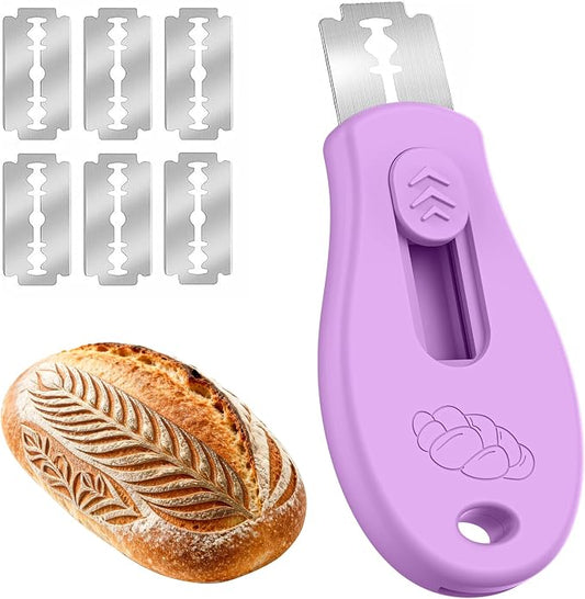 Bread Lame Sourdough Scoring Tool, Extractable & Magnetic Bread Scoring Tool, Scoring Knife for Bread Baking, Bread Razor for Homemade Bread, Sourdough Scorer Tool, Includes 5 Razor Blades-Purple