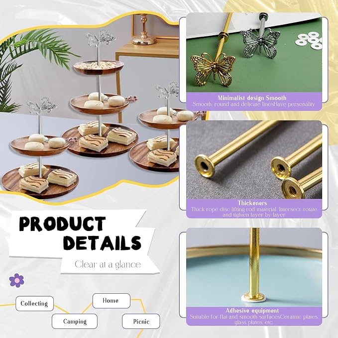 3 Sets 3-Tier Cupcake Stand Hardware Fittings, Zinc Alloy Cake Plate Stands Handle Fittings, Metal Cake Stand Holder Fruit Plate Stand Fitting Hardware Rod, Tiered Tray Hardware Kits (A)