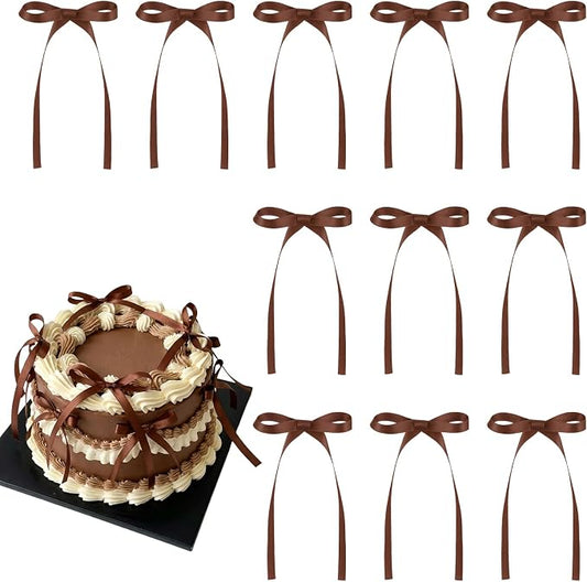 30 Pack Brown Bow Cake Toppers Ribbon Bows for Cake Bow Cupcake Toppers for Love is Brewing Bridal Shower, A Baby is Brewing Baby Shower, Wedding, Engagement, Birthday Party Decorations