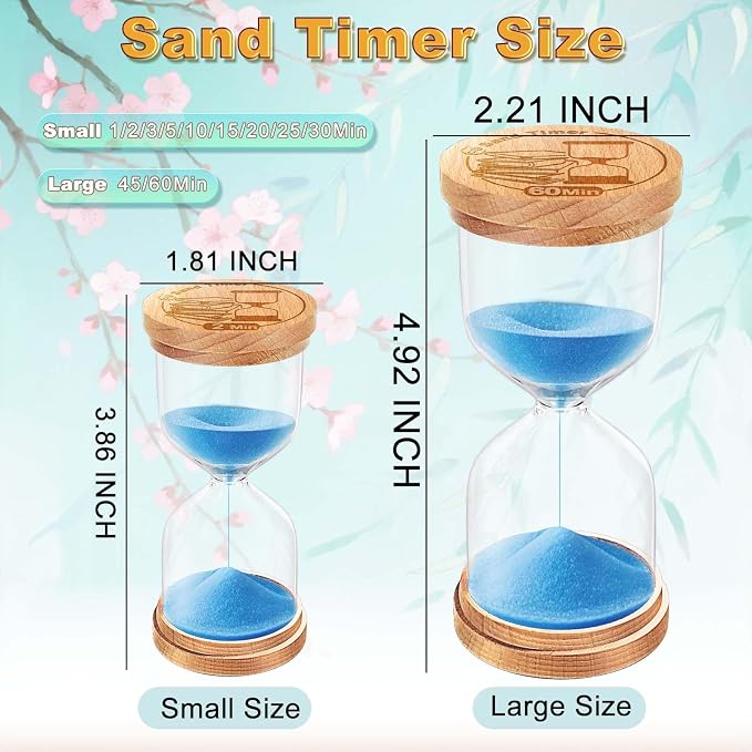 CNCJ Wooden Hourglass Sand Timer, 2 Minute Blue Sand Clock Reloj De Arena for Desk Decor Kitchen Classroom Office Study Home Decoration