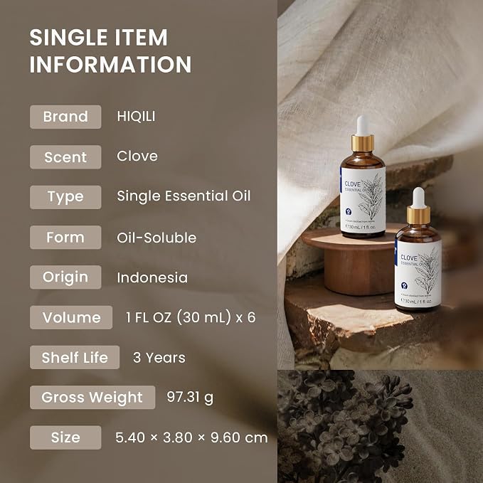 HIQILI Clove Essential Oil Set – 1 fl oz (6 Pack)