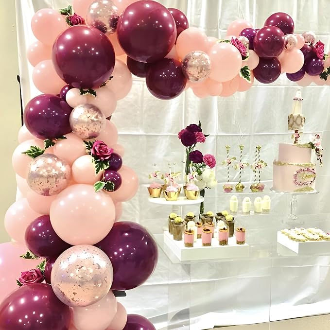 Voircoloria 90pack Burgundy Balloons Different Size 18/12/10/5 Inch Maroon Balloon Garland Arch Kit for Graduation, Thanksgiving Day, Autumn Fall Theme Party, Wedding, Birthday Decorations