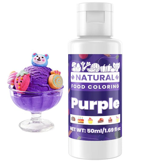 Purple Natural Food Coloring - 50ml Plant Based Food Dye, No FD&C & Artificial Dyes, Gluten-Free, Food-Grade, Vibrant Liquid Colors for Icing, Baking, Cake Decorating, Frosting, Fondant, Slime - 1.69 Fl.Oz Bottles