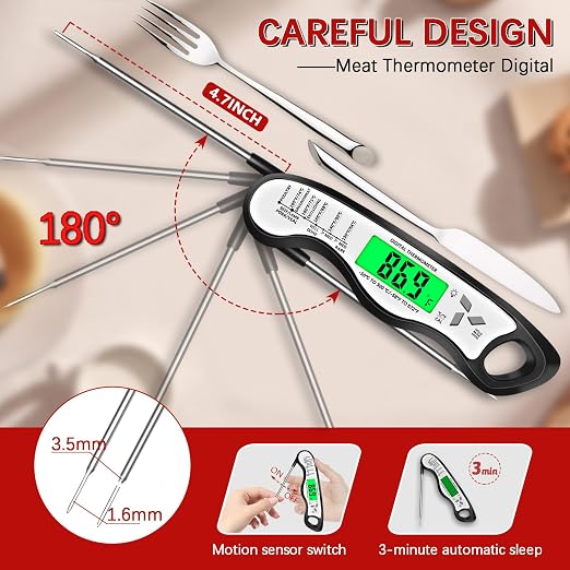 Meat Thermometer Digital，IP67 Waterproof Cooking Thermometer with Backlight, Calibration & Hold Function，Food Thermometer for Cooking,Outdoor Grilling