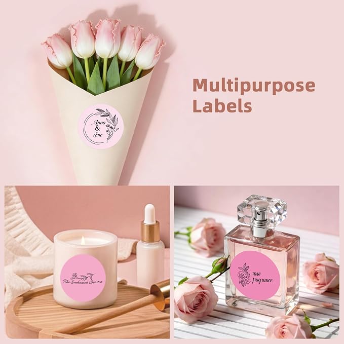 500 Labels/Roll 2" Gradient Pink Round Thermal Labels, Waterproof Circle Blank Thermal Sticker Compatible with Direct Thermal Label Printers for DIY Logo Designs, Thank You, Small Business