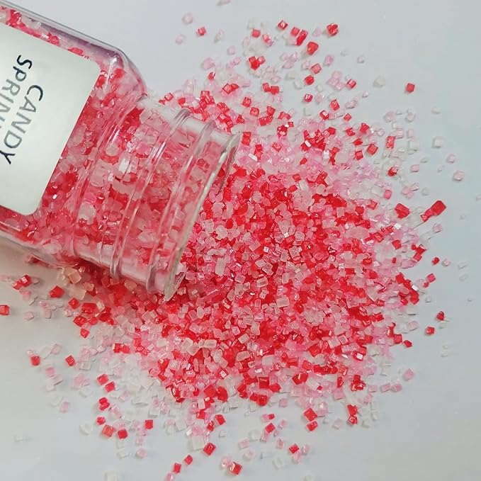HeDeon&Rles Edible Red Pink White Sanding Sugar Crystals for Baking 120g/4.23oz Sparkling Sugar Crystals Cake Cupcake Pancake Ice Cream Top Valentines Wedding Christmas Cake Decoration