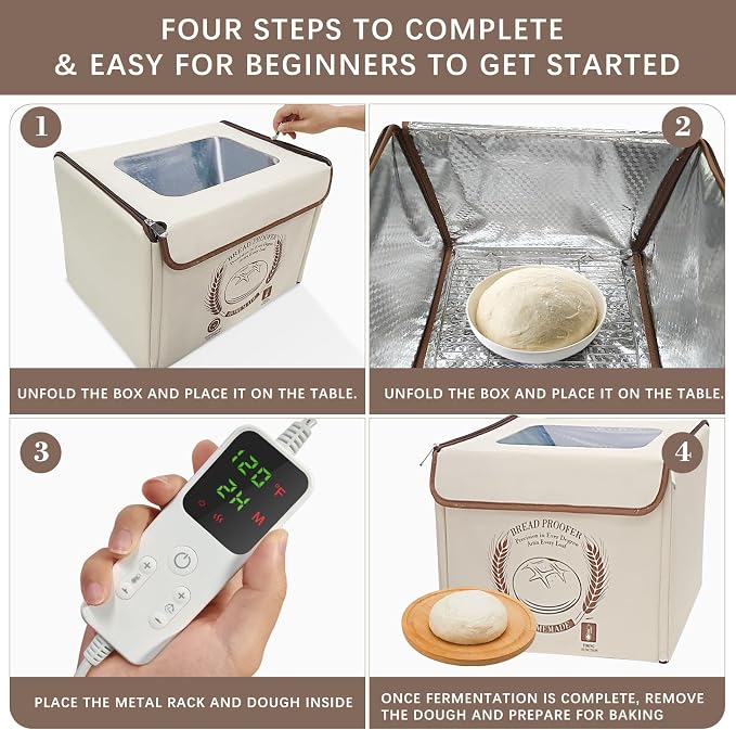 AICNLY Foldable Bread Proofing Box –Sourdough Starter Warmer Box with 77-122℉ Temp Control & 48H Timer, Insulated Fermentation Chamber for Sourdough, Yogurt, Pizza & Kombucha