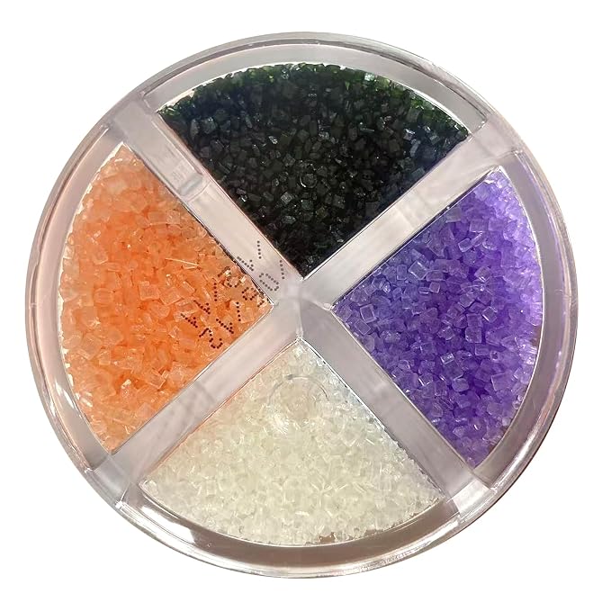Sentovac 4-Colors Halloween Sanding Sugar for Baking Edible Sparkling Coarse Sugar Crystals Sprinkles for Cake Cookie Cupcake Topper Ice Cream Decoration Supplies（Orange Purple Black White）