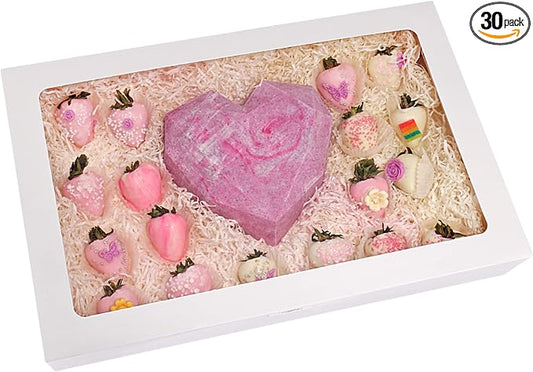 RIFMEAE 30-Pack 17" x 11" x 2.5" Cookie Boxes with Window, Large Bakery Boxes, Auto-Popup Treat Boxes for Cookies, Donuts [ White ]