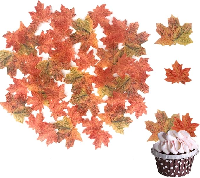 Weraru 90 Pcs Edible Fall Leaves Gold Leaf Cupcake Toppers, For your Party Cake Toppers Decoration