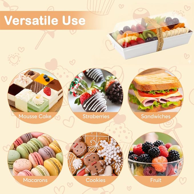 OAMCEG 7.5x3.3 Inch Small Charcuterie Boxes with Clear Lids,50Pcs Mini Bakery Containers,Disposable To Go Food Paper Boxes for Sandwich, Cookie, Pastry, Cake Slice (White)