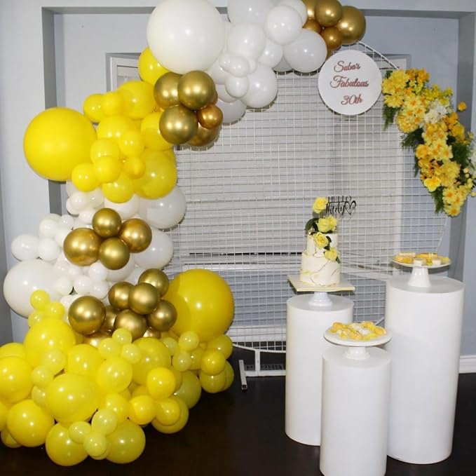Yellow and White Balloon Arch Kit, 100pcs Matte Yellow White Balloon Garland Kit with Different Sizes Balloons for Sunshine Lemon Honeybee Popcorn Baby Shower Bridal Shower Birthday Party Decorations