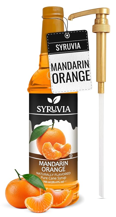 Syruvia Mandarin Orange Syrup, Naturally Flavored Syrup for Drinks, Lemonades, Iced Teas, and Desserts – 25.4 fl oz - with Pump