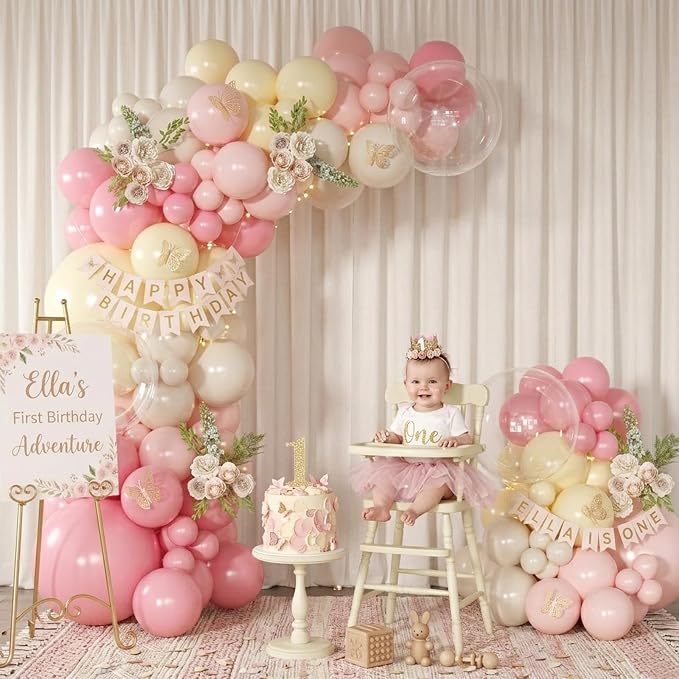 Pink and Yellow Balloon Arch Garland Kit 126Pcs Pastel Light Pink Sand White Balloons for Birthday Baby Shower Bridal Shower Wedding Bee Bear Party Decorations