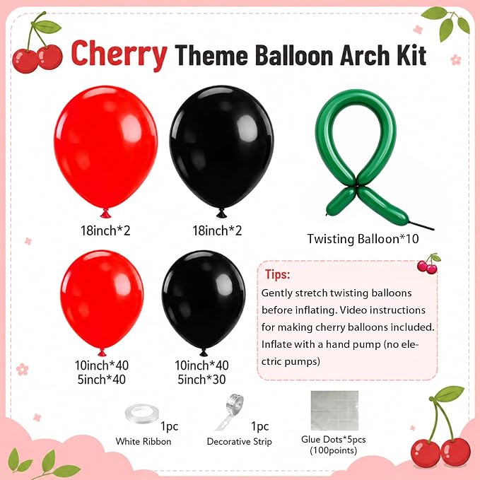 164Pcs Red and Black Balloon Arch Kit, Red Black Cherry Balloons for Women Birthday Girl Night Bachelorette Bridal Baby Shower Mother's Day Graduation Cherry Themed Party Decorations