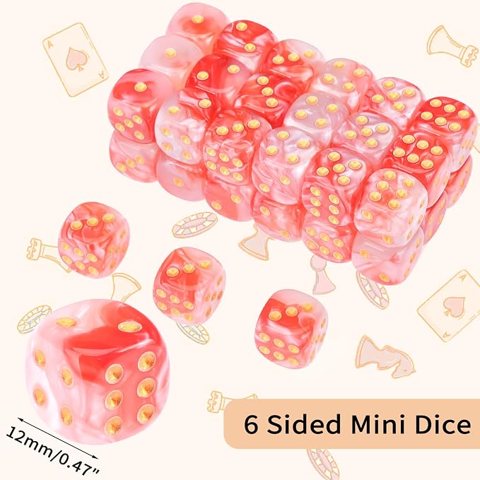 36 of Pack 12MM 6 Sided MINI Dice Set,Two Colours D6 Game Dice Set, 6 Sided Standard Dices for Yahtzee, Bunco or Teaching Math,with Portable Plastic Box(Red White)