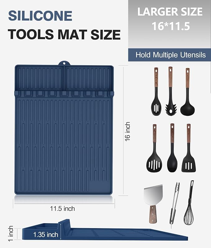 Silicone Griddle Tools Mat for Blackstone - Large Silicone Spatula Mat with Drip Pad - Griddle Mats BBQ Grill Accessories - Blackstone Griddles Accessories, Gifts for Men(Blue)