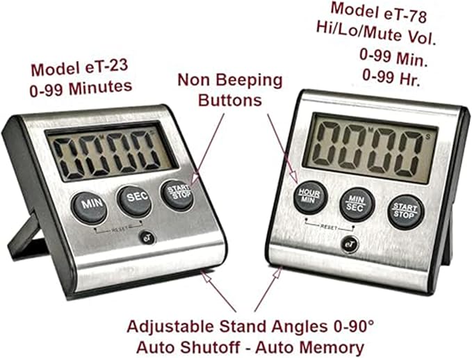 Elegant Digital Kitchen Timer Stainless Steel - Loud Alarm - Model eT-23