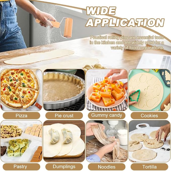 Wood Rolling Pin For Pastry Pizza Dough,Dumpling Pasta, Non Stick Dough Roller (Wood)