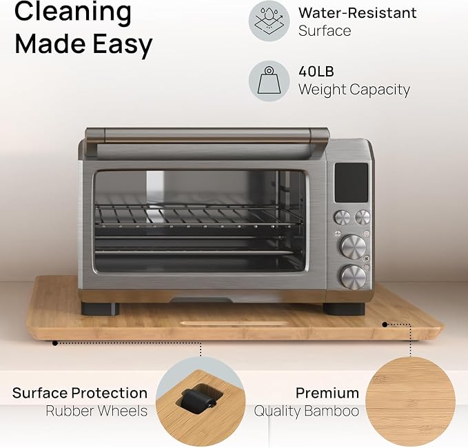 Ibyx Elegant Appliance Slider - Sliding Tray for Coffee Maker & Heavy Kitchen Appliances, Easy Slide, Made of Premium Bamboo, Space-Saving Kitchen Organizer, 40 lb Capacity, Natural - 21 x 15 Inch