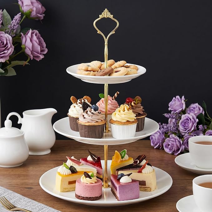 9 Sets 3 Tier Cake Stand, Hardware Tiered Tray Kit, Heavy Duty Metal Plate Holder Fittings for Dessert Cupcake Fruit Display, 3 Colors