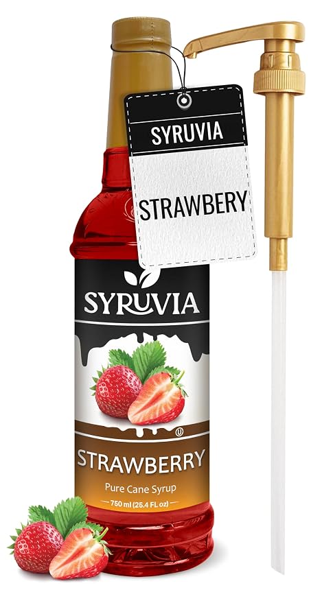 Syruvia Strawberry Syrup, Flavored Syrup for Cocktails, Fruit Drinks, Lemonades, and Desserts – 25.4 fl oz - with Pump