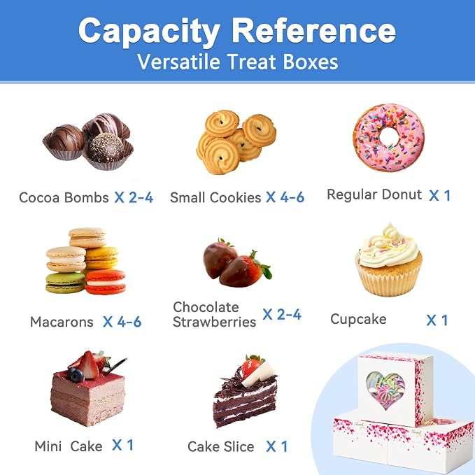 50 Pcs 4-Inch Kids Valentines Cookie Boxes Heart, Bakery Treat Boxes for Valentines Day Gifting, To-go Containers for Cake Slice, Macarons, Donuts, Candy 4x4x2.5