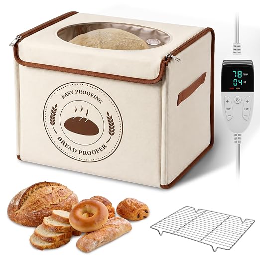 Bread Proofing Box, Folding Bread Proofing Box for Sourdough | 3-Side Heating, Built-in Hygrometer, 70-122°F & 1-24H Timer, Folds Flat for Storage, Stainless Steel Rack Included