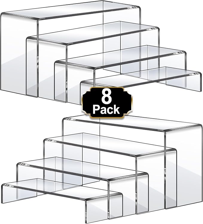 Aheroi Large Acrylic Risers, 8 Pcs 2 Set(7”L~8”L~9”L) Acrylic Display Set Rectangular Stands Shelf Clear Display Risers for Decor, Cake Shelves Retail Shoe Showcase