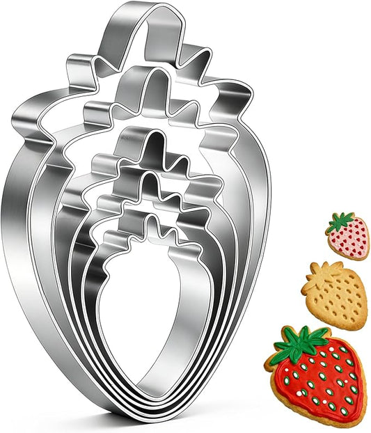 Strawberry Cookie Cutter Fruit Vegetbale Biscuit Cutters for Valentines Day Birthday Summer Christmas New Year Party DIY Baking Mold, Pack of 5