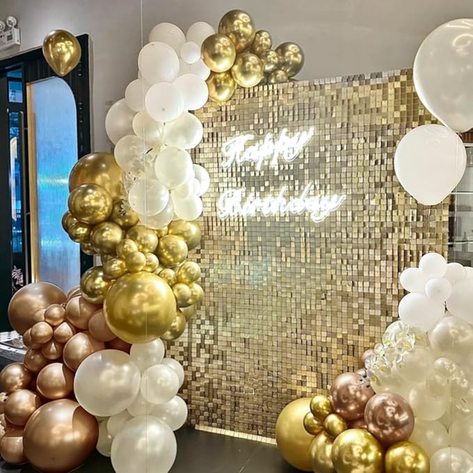 White and Gold Balloon Garland Arch Kit, 167Pcs Metallic Champagne Gold Pearl White Gold Confetti Balloons for Engagement Wedding Baptism Birthday Anniversary Party Decoration