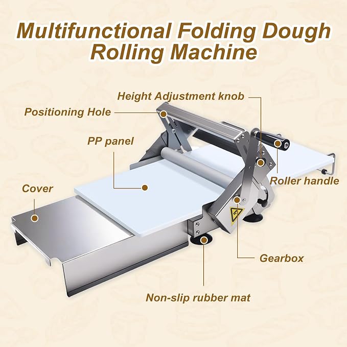 40.5"X22.8" Folding Dough Sheeter Machine, Manual Stainless Steel Dough Roller Machine with 56 Adjustable Thicknesses for Pizza, Pastry, Cookie Dough