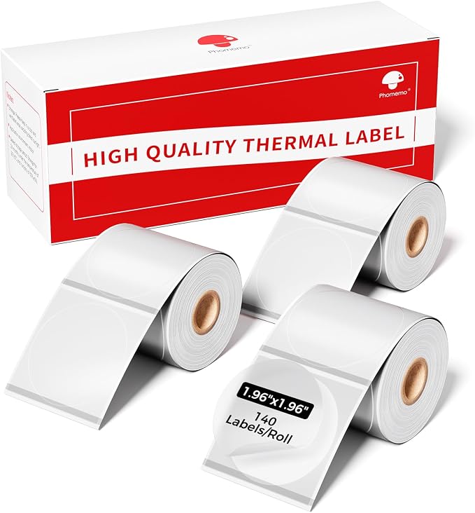 Phomemo Labels - 3 Rolls Frosted Clear Round Label for M110/M100/M220/M108/M250/M160 Label Maker, 1.96" x 1.96"（50x50 mm）,Self-Adhesive Paper for Barcode/Address/Mailing/Logo/Business Home Tag