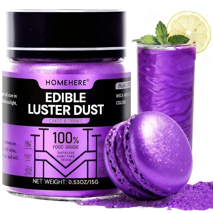 HomeHere Edible Luster Dust Food-Grade Glimmer Powder Glitter for Cake Decorating 15g, Edible Sprinkle Glitter for Cocktails Drinks Baking Candy Dessert Chocolate Vegan Tasteless