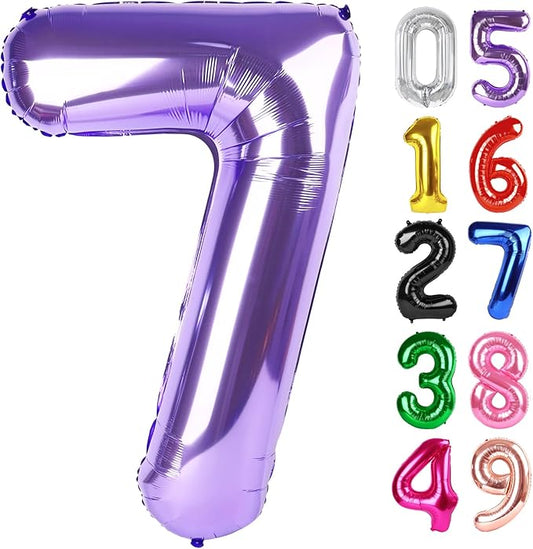 Purple Number 7 Balloon 40 Inch, 7th Birthday Party Decorations for Children, Giant 7 Foil Balloon for Party Supplies