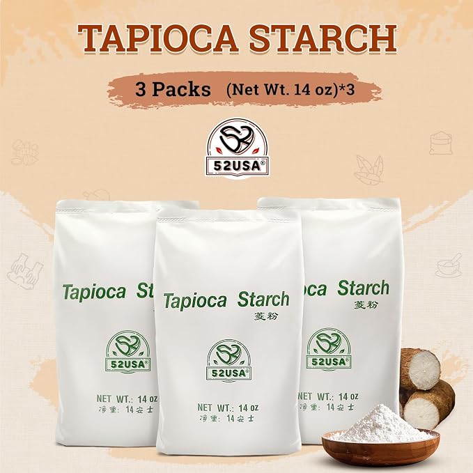 52USA Tapioca Starch, 3 Pack (42oz Total) | Tapioca Flour from Cassava Root | Gluten Free Flour Substitute | Vegan, Kosher, Non-GMO | Thickener for Baking, Cooking, Soups & Bubble Tea