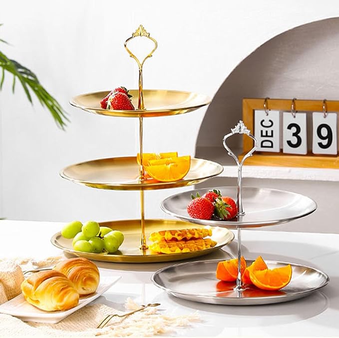 Stainless Steel 3 Tier Cupcake Stand, Tiered Trays Three Layer Cake Stand 3 Tier Serving Tray Platters for Pastry Dessert Candy Fruit Tea Party Wedding Platter (Gold)
