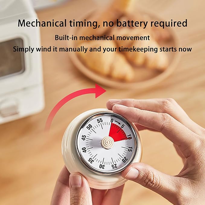 Elegant Stainless Steel Vintage Kitchen Timer with Magnetic Attachment - 60-Minute Countdown & Audible Alarm, Perfect for Cooking, Office Tasks, and Study Sessions (01-Yellow)