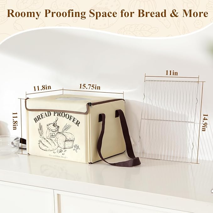 Bread Proofing Box with Temp & Timer Control – Foldable Bread Proofer for Dough, Sourdough, Pizza & Yogurt – Large Proofing Container for 3D Filament Drying, with NTC Sensor & Bonus Shelf