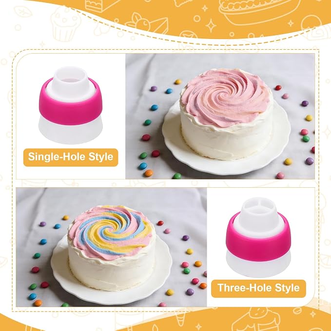 uxcell 4 Pcs Piping Tip Coupler, Plastic 3 and 1 Color Couplers Icing Frosting Piping Bag Reusable Cake Baker Decor Tools Kit for Pastry Cupcake Tips Russian Flower Mouth Nozzles, White