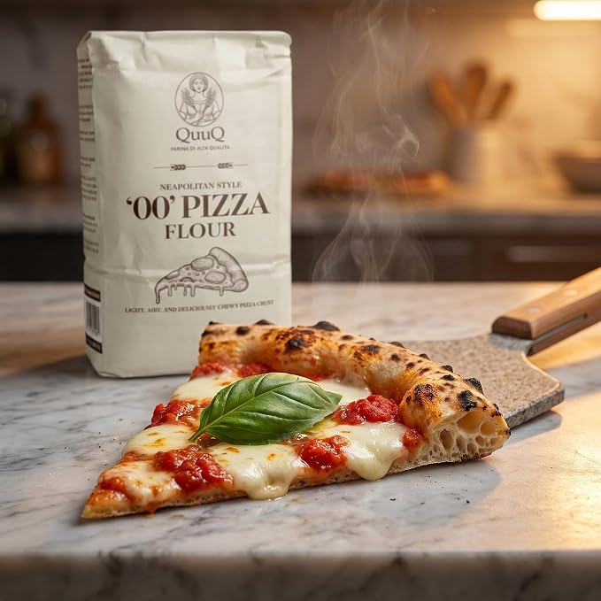 QuuQ 00 Pizza Flour 1 Pack 4.4 lb (2 kg), Type 00 Flour, Neapolitan Style, Ultra Fine Grind, Unbleached Unbromated Non-GMO Enriched Wheat Flour, Wood Fired and Home Oven Baking