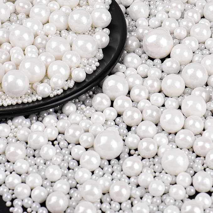 White Pearl Sprinkles for Cake Decorating, 130g/4.6oz Edible Pearl Sprinkles, Baking Cupcakes, Donuts, Macarons Baking Toppings