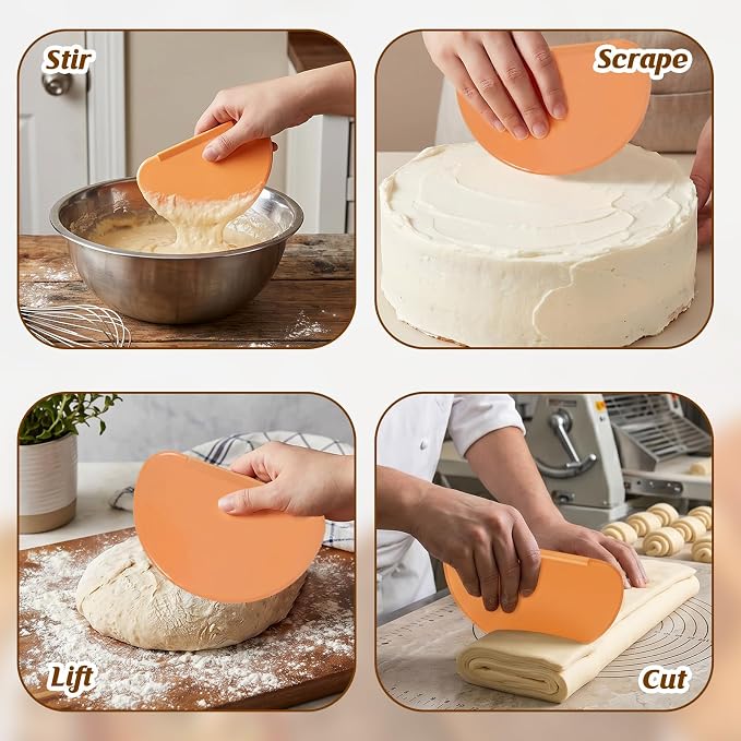 ElevateTech Bowl Scraper 4Pcs Silicone Bread Dough Scraper Bowl SpatulaFlexible Bread Dough ScraperBowl Spatula Multipurpose Good Grip Curved and Flat Edge DoughCutter Orange