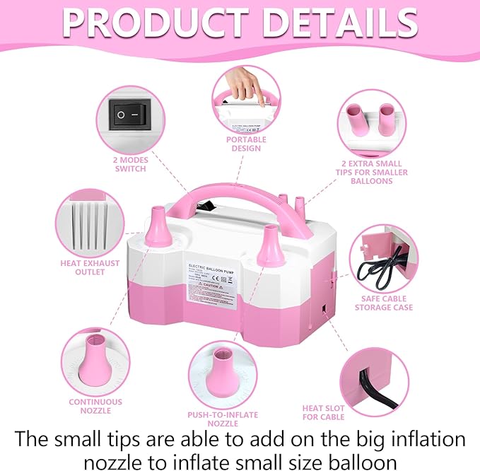 Balloon Pump Electric Party Decorations - Electric Balloon Pump for Balloon Arch Kit, Portable Dual Nozzle Balloon Inflator