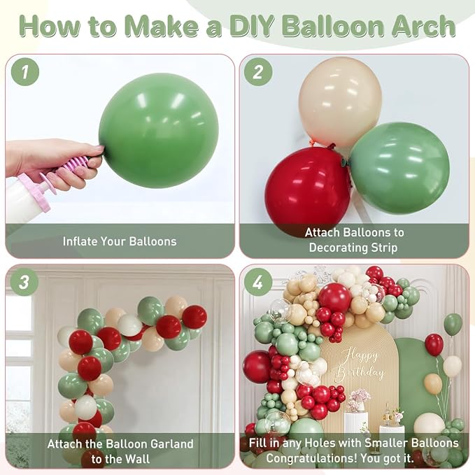 Red Green Nude White Balloon Garland Arch Kit, 167Pcs latex Balloons Different Sizes 18 12 10 5 inch for Birthday Baby Shower Wedding New Year Xmas Holiday Party Decorations