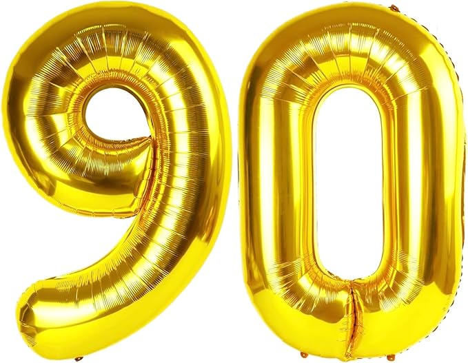 Gold Number 90 Balloon 40 inch, 90 Number Balloons, 90th Gold Birthday Decorations, 90 Year Old Women Men Golden Party Supplies