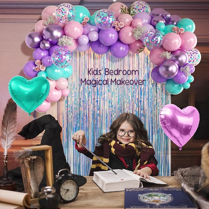 157Pcs Mermaid Balloons Garland Arch Kit with Fringe Curtain for Girl Princess Woman Birthday Engagement Wedding Bridal Baby Shower Under the Sea Party Decorations