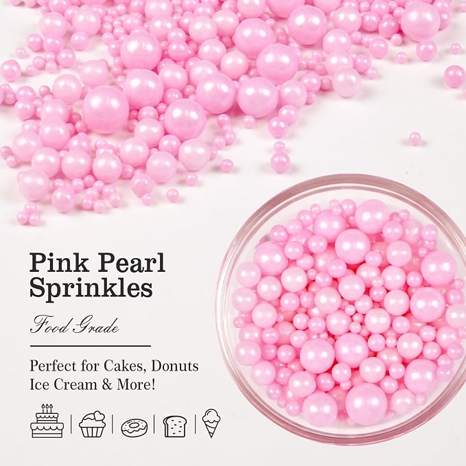 Pink Pearl Sugar Sprinkles for Cake Decorating, 150g/5.29oz Mix Size, Edible Pearl Sprinkles, Pearl Cake Decoration, Cupcakes&Cookies Toppers, Party, Wedding Birthday Baking Supplies